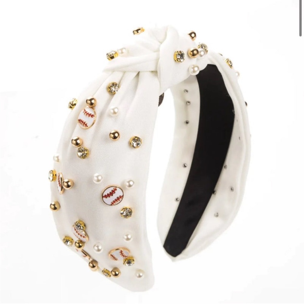 Elegant White Embellished Baseball Headband